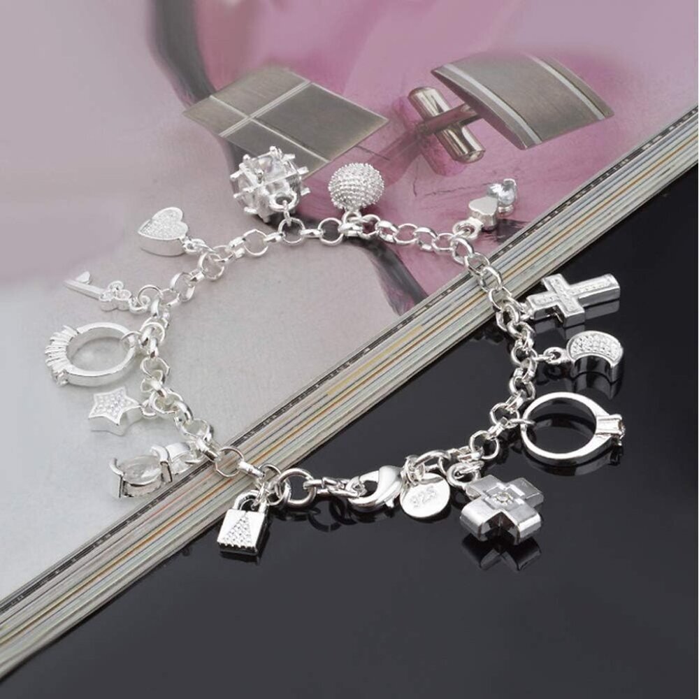 S925 Silver Thirteen Hanging Pieces Bracelet for Women Gift Bracelets & Bangles - Picture 2 of 5